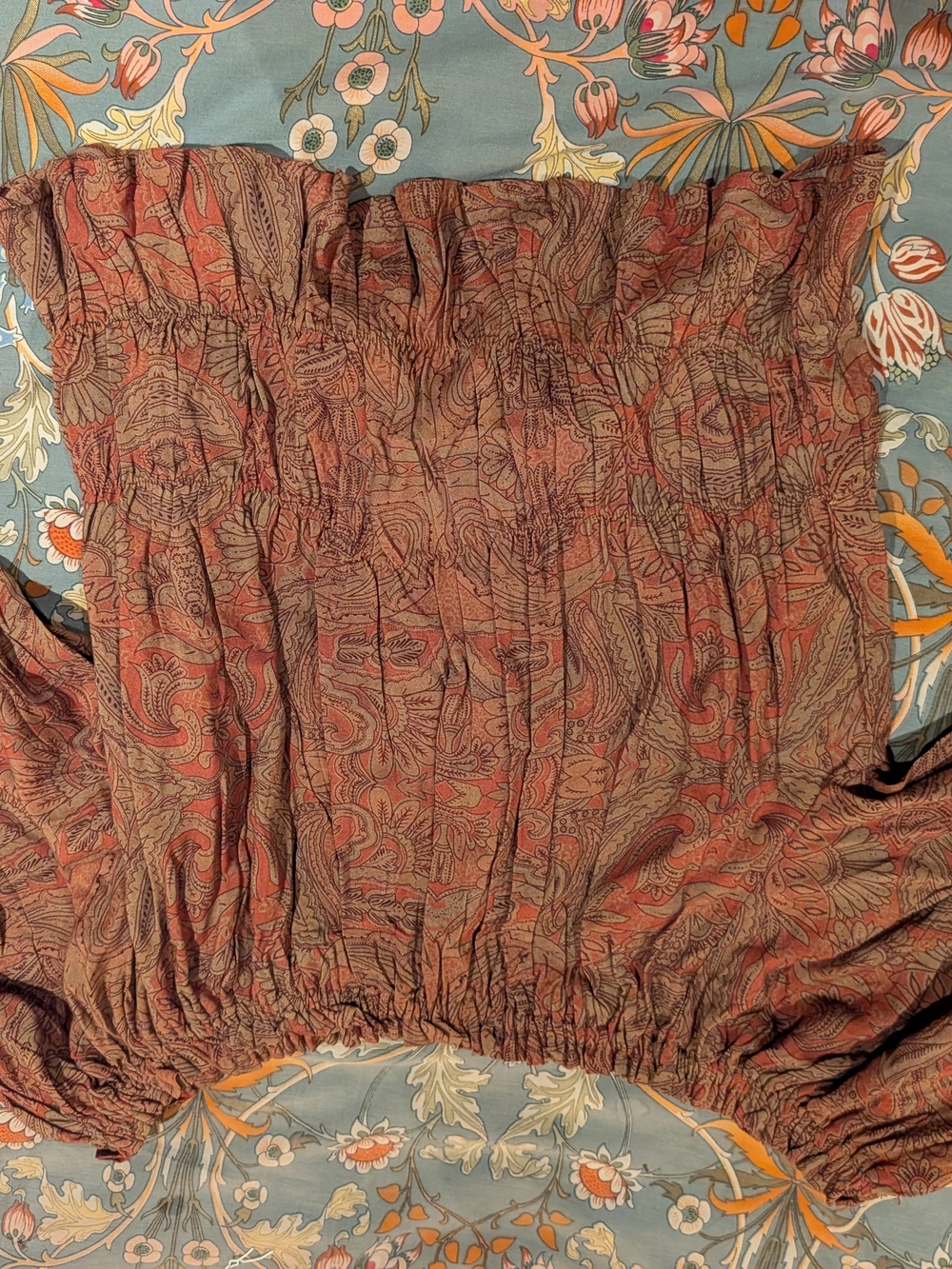EARTHBOUND Smocked Paisley Tube Top in Rust and Sage